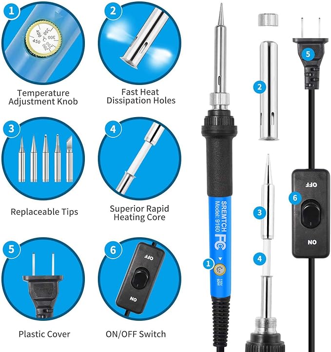 9-in-1 Soldering Kits, 60W Adjustable Temperature Welding Tool - Image 2