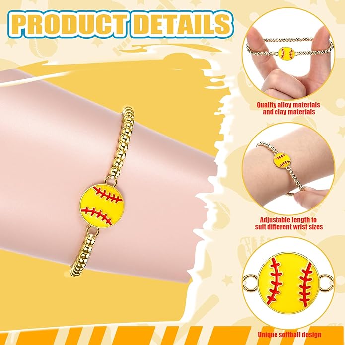Tondiamo 24 Pcs Cheer Baseball Softball Soccer Basketball Football Tennis Bracelets Gifts Bulk Beaded Stretch Bracelets Charm Gifts Sport Jewelry Party Favors Supplies