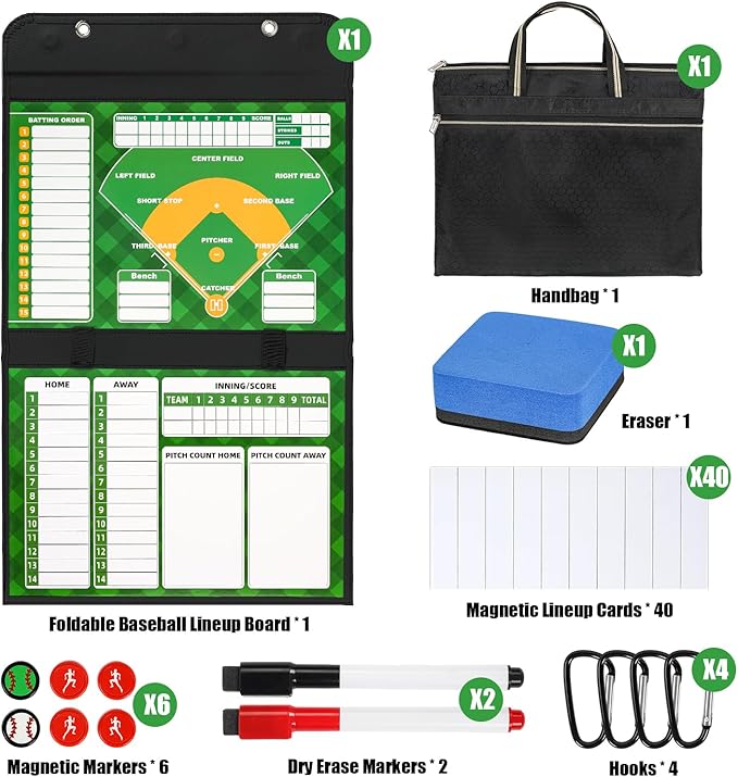 AOLEBA Baseball Lineup Board for Dugout,Dry Erase Magnetic Metal Baseball Clipboard for Coaches