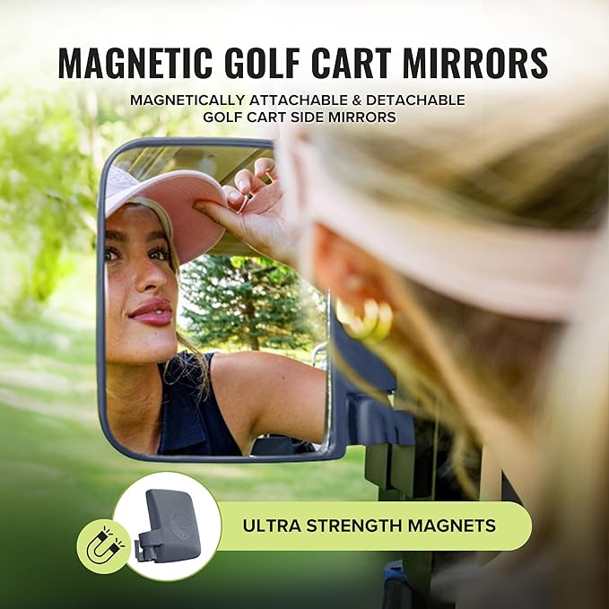 Stripebird - Magnetic Golf Cart Mirrors 2.0 (Gray) - No Drilling - Ultra-Strength Magnet - 2 Folding Side Mirrors - EZ Go Accessory - Club Car Accessory - Golf Cart Accessory