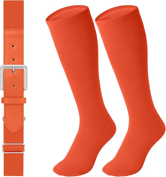 LEACOOLKEY Baseball Belt and Socks Combo Set Adjustable Softball Socks and Elastic Belt for Youth and Adult