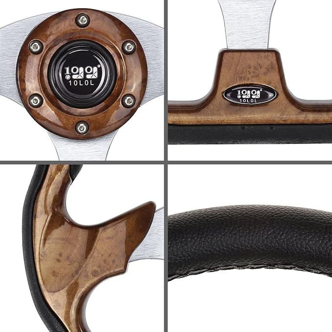 10L0L Golf Cart Steering Wheel, Universal Design Fit for Yamaha, EZGO RXV & TXT, Club Car DS, Club Car Precedent Tempo, Most Golf Cart(Sandal Wood Brown)