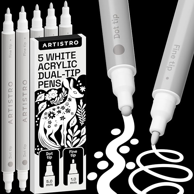 ARTISTRO 5 White Dual-Tip Acrylic Paint Pens by ARTISTRO