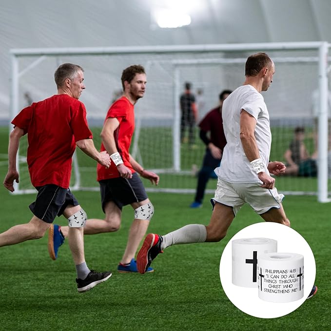 2PCS Pre-Wrap Christian Athletic Tape for Sports 2 Inch Wide Soccer Baseball Wrist Tape Religious Cross Wrist Tapes Accessories, Sport Supplies for Football Sports Baseball Gymnastics Athlete Injury