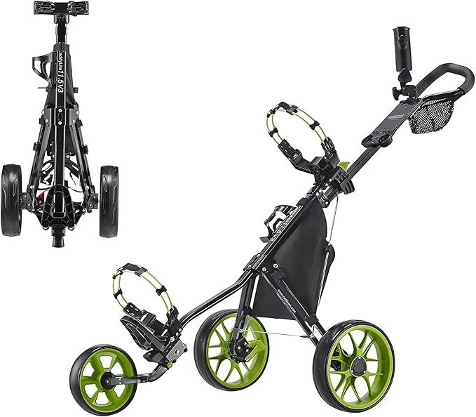 Caddytek CaddyLite 11.5 V3 Golf Push Cart - Lightweight Aluminum 3-Wheel Foldable Golf Bag Cart with Quad-Fold Frame, EVA Wheels, Adjustable Handle, Foot Brake, Mesh Net, Umbrella & Drink Holder
