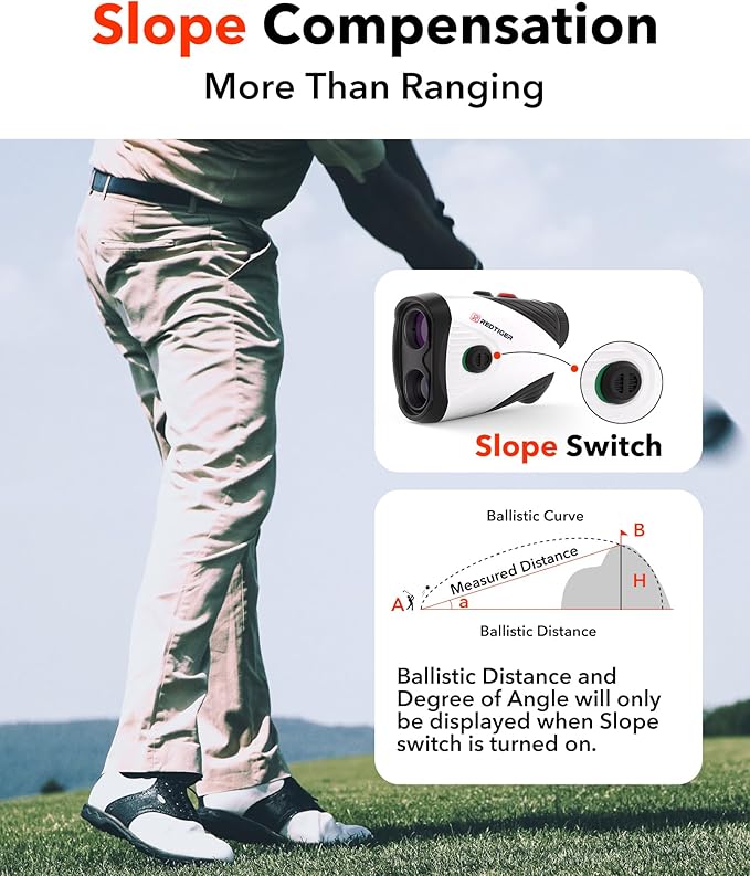 REDTIGER Golf Rangefinder with Slope Switch, 1200 Yards Range Finder Golfing, 7X Magnification, Flag Pole Locking Vibration, Rechargeable Range Finders with Magnet Stripe, GolfVue Series 1