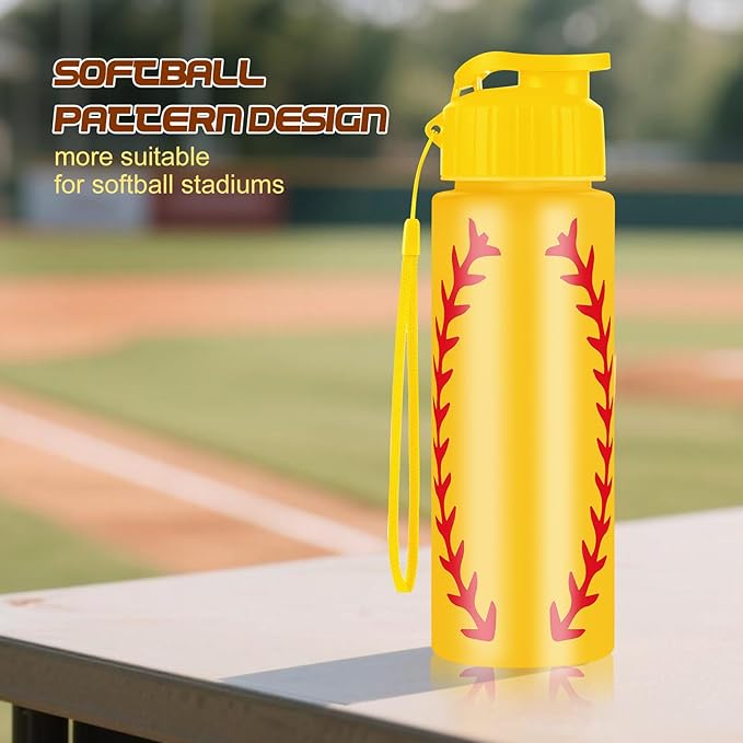 Olgaa 16 Pcs Softball Water Bottle Bulk 20 oz Softball Reusable Water Drink Bottles Sports Soft ball Accessories for Party Favor Players Lovers Team Gifts