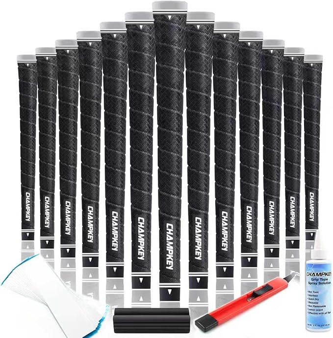 CHAMPKEY X-WEAVE Rubber Golf Grips 13 Pack with Full Repair Kits - Medium Lower Hand Golf Club Grips - Enhanced Grip and Traction Golf Grips for Men and Women