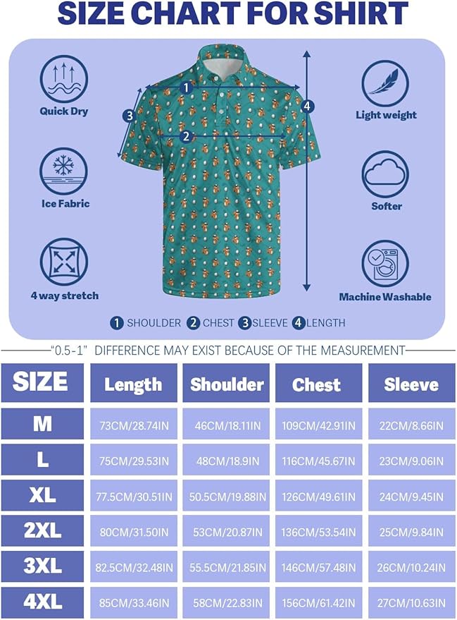 HUURAY Funny Golf Polos for Men Funny Print Short Sleeve Shirts Quick Dry Polo Shirts Hawaiian Shirt Performance Golf Outfits