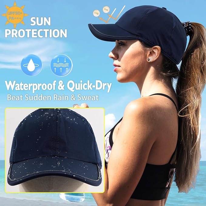 SHINCHIC Womens Ponytail Baseball Cap UPF50+ Waterproof Golf Hat High Bun Pony Cap Breathable Dad Hat for Outdoor