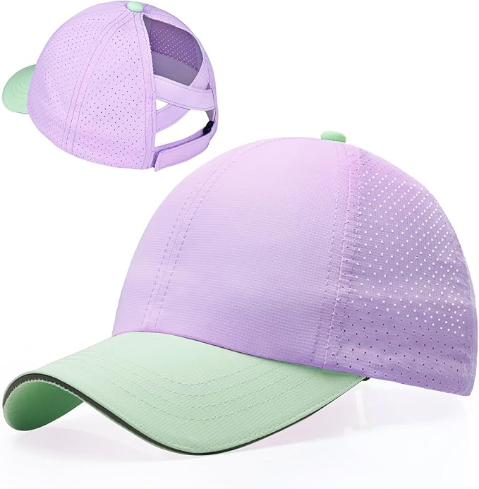 Little Girls Reflective Baseball Cap Criss Cross Ponytail Hat Kids Quick Dry Mesh Summer Sports Hat for Toddler Ages 3-8