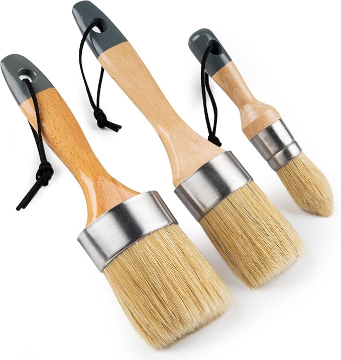 Mister Rui Chalk Paint Brushes, 3 Pack Wax Brush Set, Round Paint Brush Use by MisterRui