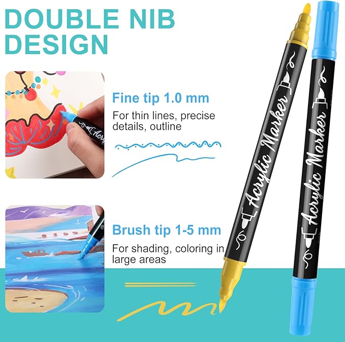 12 Colors Acrylic Paint Markers, Waterproof Dual Tip Acrylic Paint Pens - Image 4
