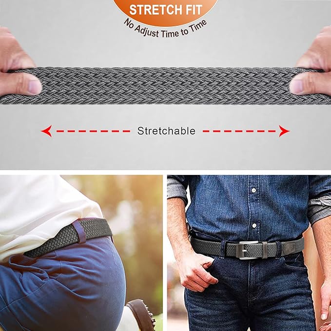 BULLIANT Belt for Men 2Pack,Mens Gift Stretch Braided Web Belt Elastic for Casual Golf Jeans,1 3/8"