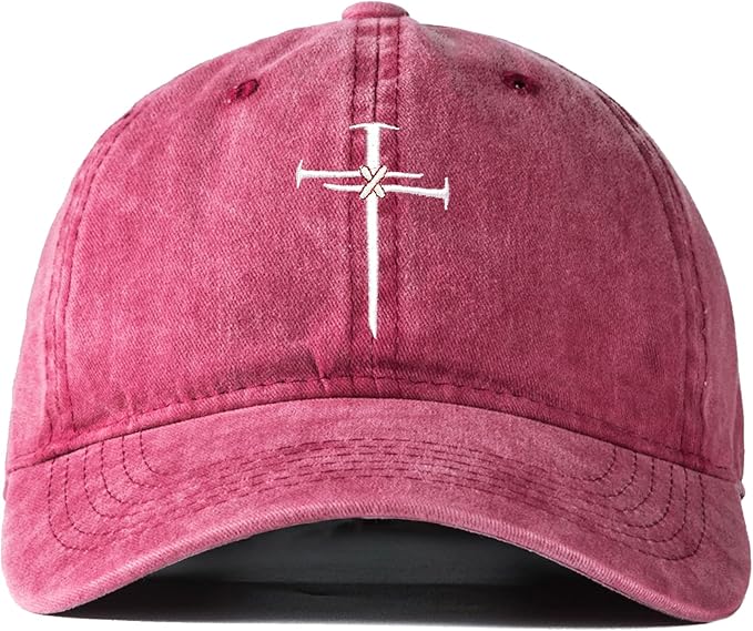 Christian Redeemed Cross Nails Hats for Men Women, Vintage Adjustable Cotton Embroidered Front & Back Baseball Cap