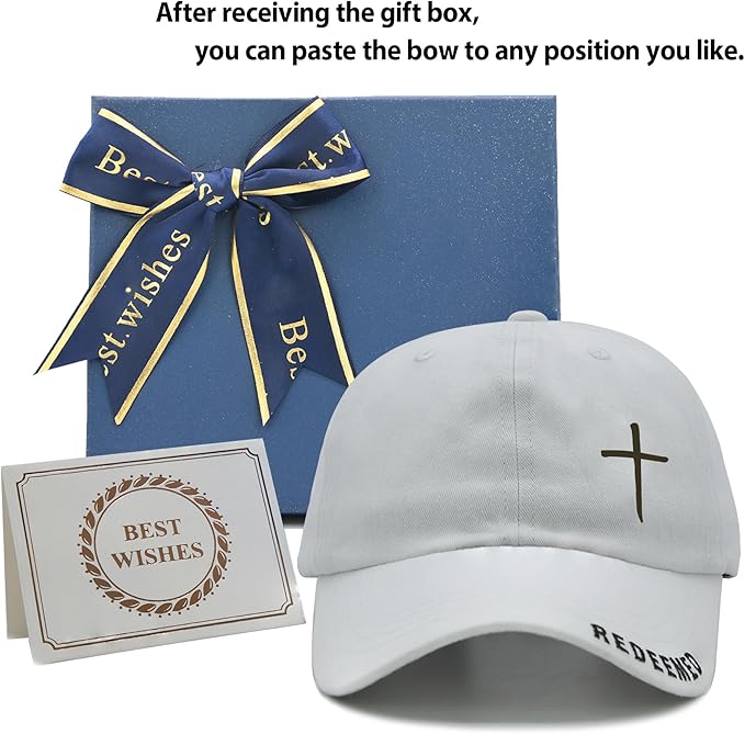 Cross Jesus Hat with Gifts Box, Embroidered Religious Baseball Cap, Christian Gifts for Men Women