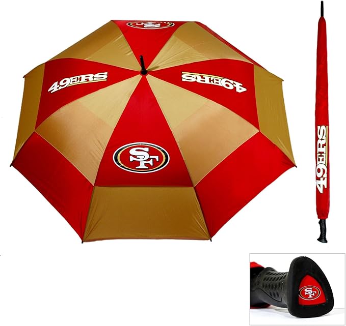 Team Golf NFL San Francisco 49ers Golf Umbrella 62" Golf Umbrella with Protective Sheath, Double Canopy Wind Protection Design, Auto Open Button