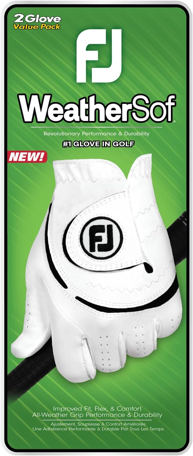 FootJoy Men's WeatherSof 2-Pack Golf Glove, White, X-Large, Worn on Right Hand