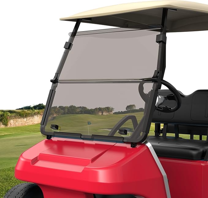 10L0L Foldable Golf Cart Windshield for Club Car DS, Impact Resistant Acrylic with UV Protection, Fits 1982-2000 Models (Brown)