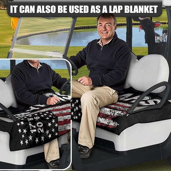 Golf Cart Seat Covers, Universal Golf Cart Seat Towel Blanket with 4 Front Pockets & Nonskid Bottom Fits for Club Car 2 Person Seats Golf Carts