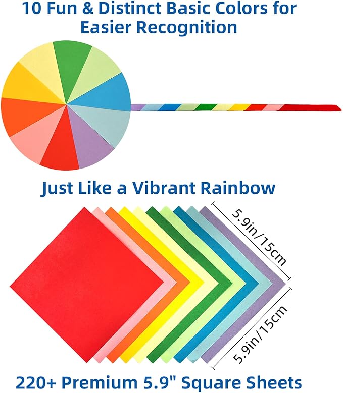 Origami Kit for Kids | 220 Sheets 6x6 Inch Origami Paper in 10 Colors & - Image 2