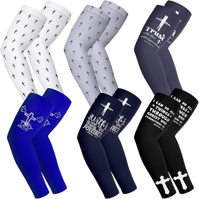 6 Pairs Faith Cross Arm Sleeves Baseball Arm Sleeves Youth Jesus Christian Gifts Bulk for Basketball Accessories