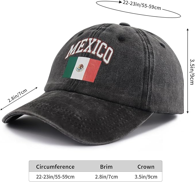 Mexico Flag Hat for Men Women, Print Adjustable Cotton Mexican Patriotic Baseball Cap