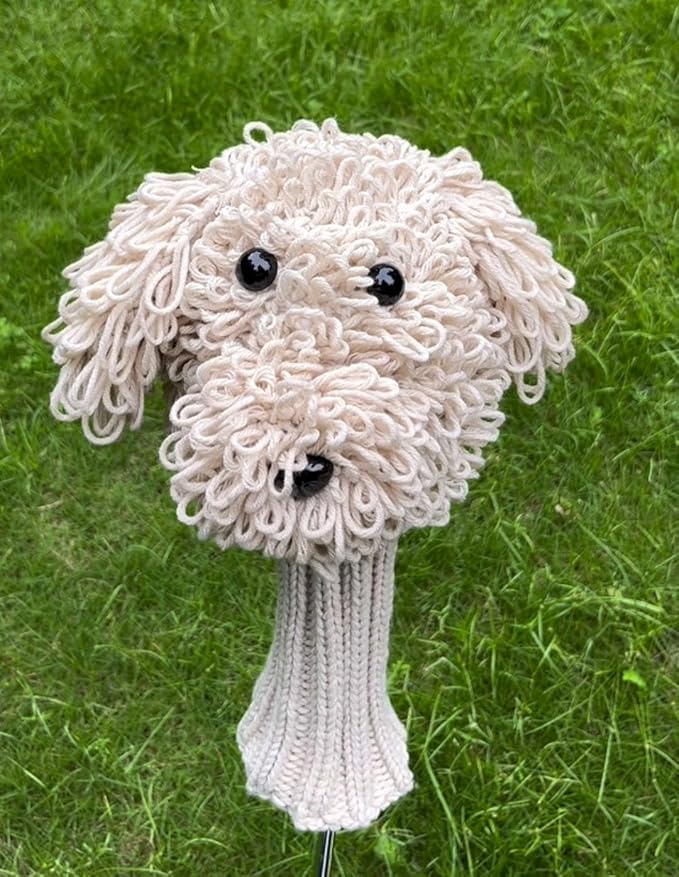 Funny Golf Headcover, Handmade Crochet Finished Goldendoodle Golden Doodle Animals Plush Driver Headcover