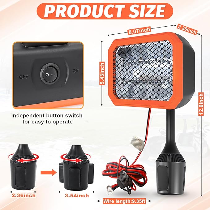48V Golf Cart Heater Golf Cart Accessories, 400W Safe & Fast Heating Electric Heaters for Golf Cart, Battery Operated Heater with 360° Adjustable Angle Carbon Fiber Heating for Club Car/Yamaha/EZGO