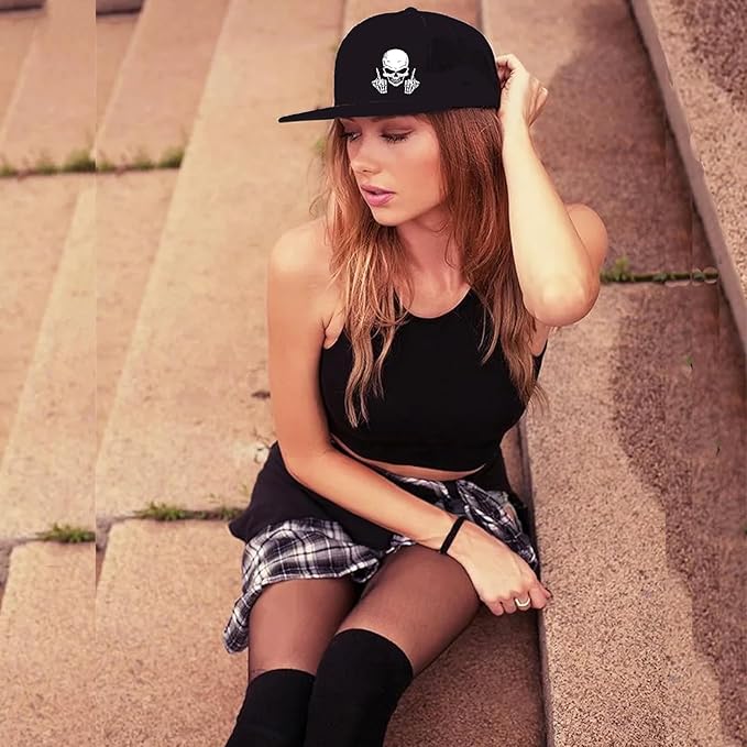 Snapback Hats for Men Flat Bill Hats for Men Black SkullHat Flat Brim Hat Fitted Hats Baseball Caps