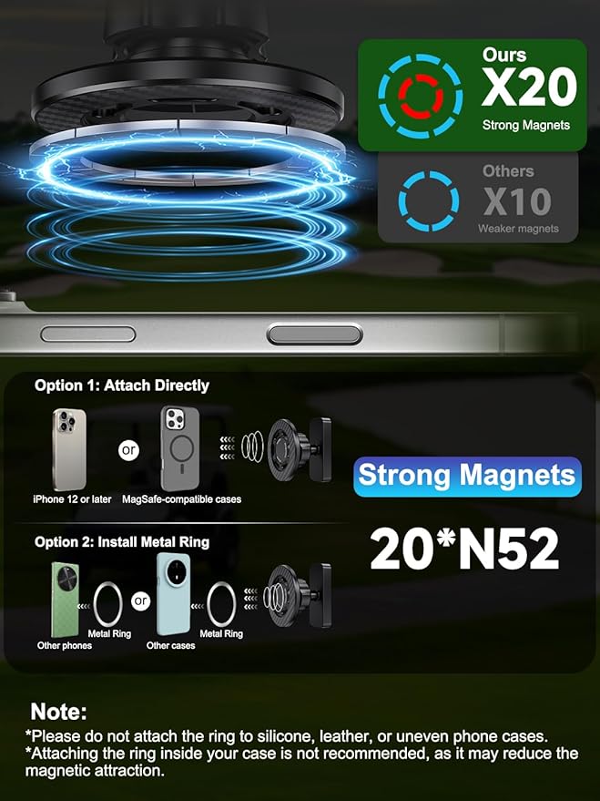 Magnetic Golf Cart Phone Holder Compatible with MagSafe iPhone 12–17, 360° Rotation Strong Magnet Phone Mount, One-Hand Snap-On, 2026 Golf Accessories Essentials Gadgets Fits EZGO, Club Car, Yamaha