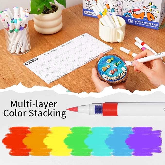 ROSYMENG 9 Color Acrylic Paint Pens, Quick-Drying Waterproof Acrylic Paint - Image 3
