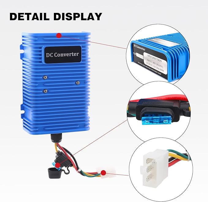 Roykaw Golf Cart Voltage Reducer Regulator,36 or 48V to 12V DC Converter,30A/350Watt, Universal Compatible with EZGO, Club Car, Yamaha and Most Golf Carts