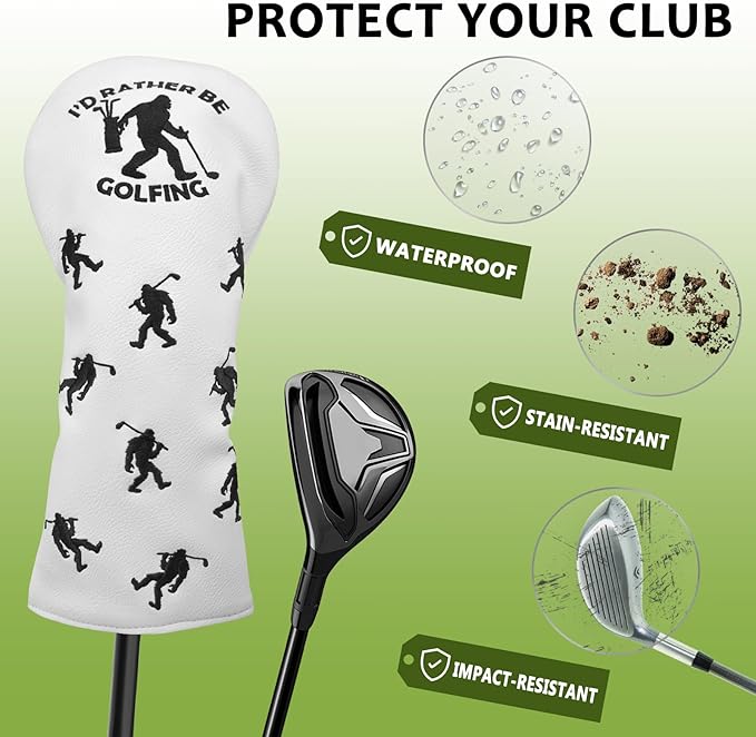 Golf Club Head Covers for Men Women, PU Leather Golf Headcover for Driver Fairway Wood and Hybrid, Funny Golf Accessories