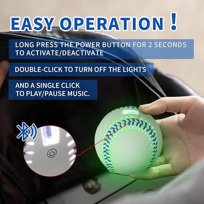 Glow Baseball Bluetooth Speaker，Portable Sports Gift for Fans, Waterproof Outdoor Speaker with Party Lights.