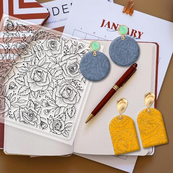 CHGCRAFT Polymer Clay Texture Sheets Rose Background Silicone Texture Stamp - Image 5