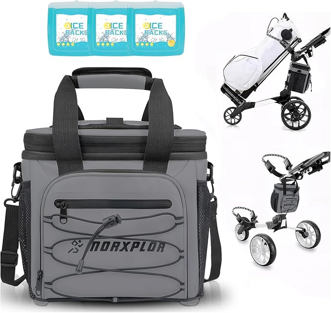MORXPLOR Golf Cart Cooler with Magnetic Lid 12-Can Insulated Soft Cooler Bag Collapsible for Golf Cart,Golf Accessories,Lunch Camping Cooler Insulated Lunch Bag with Adjustable Shoulder Strap