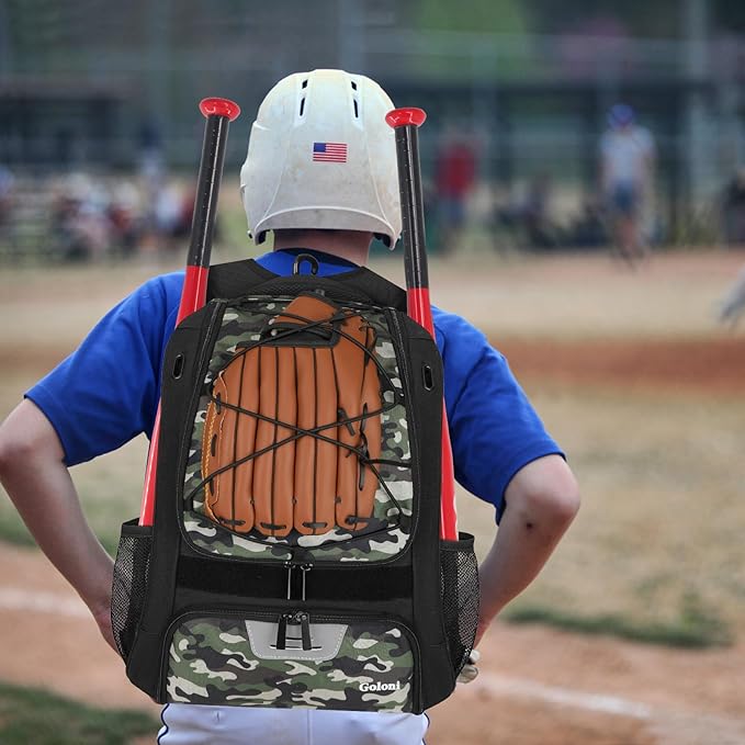 Goloni | Baseball Backpack,Baseball Bag for Adult,Softball Bat Bag with Shoes Compartment,Large Main Compartment for Helmet & accessories, Fence Hook