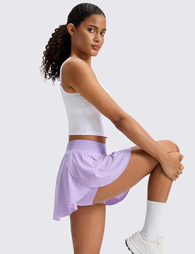 CRZ YOGA Lightweight Drapey Side Slit Tennis Skirts for Women - High Waisted Mini Flowy Lined Golf Skort with Pockets