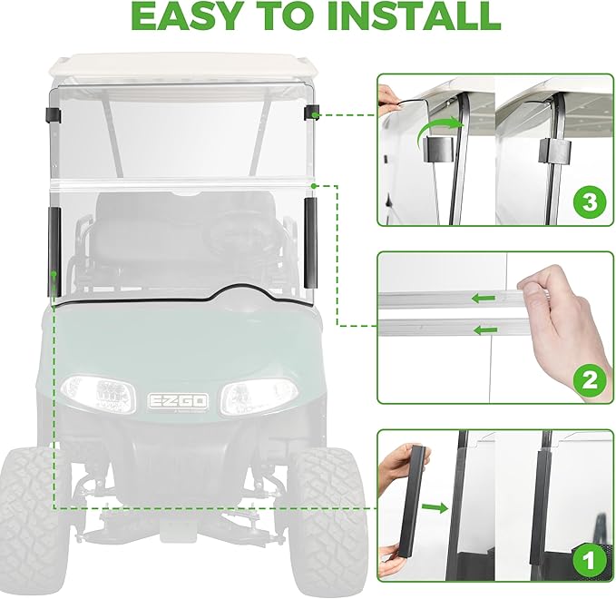 10L0L Golf Cart Folding Windshield for EZGO RXV 2008-Up – 5mm Thick DOT Certified Polycarbonate, Removable Center Strip, Easy Install, Anti-Yellowing, Shatterproof Fold-Down Windshield