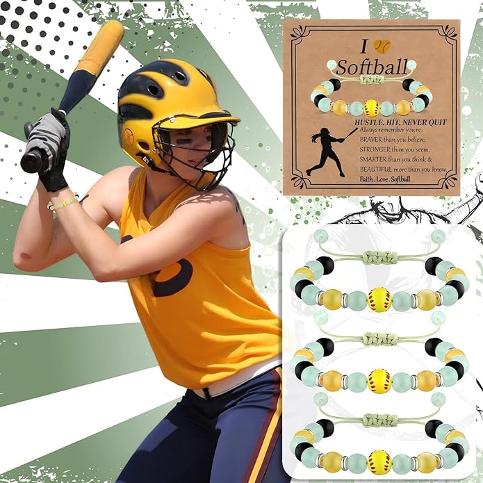 12 Set Sport Adjustable Beaded Bracelets Gifts Football Softball Soccer Volleyball Golf Basketball Hockey Bracelets for Women Men Adjustable Beaded Accessories