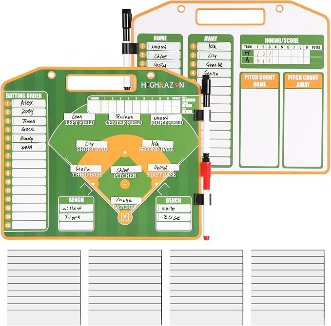 Magnetic Baseball Coach Clipboard, Dry Erase Lineup Board, Premium Tactical Baseball Coaching Board with 40 Lineup Cards and 2 Marker, Dugout Display Softball Coaching Accessories - Orange