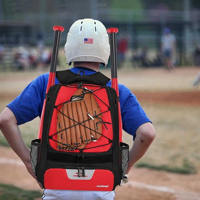 Goloni | Baseball Backpack,Baseball Bag for Adult,Softball Bat Bag with Shoes Compartment,Large Main Compartment for Helmet & accessories, Fence Hook