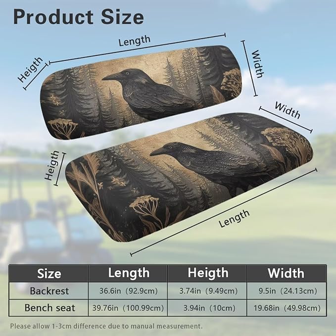Suobstales Golf Cart Front and Rear Seat Cover Set for EZGO TXT RXV & Club Car DS 2 Passenger, Washable Bench Seat Covers Kit