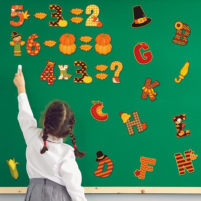 Faccito 176 Pcs Fall Bulletin Board Decorations Letters Numbers Alphabet Autumn - Image 5