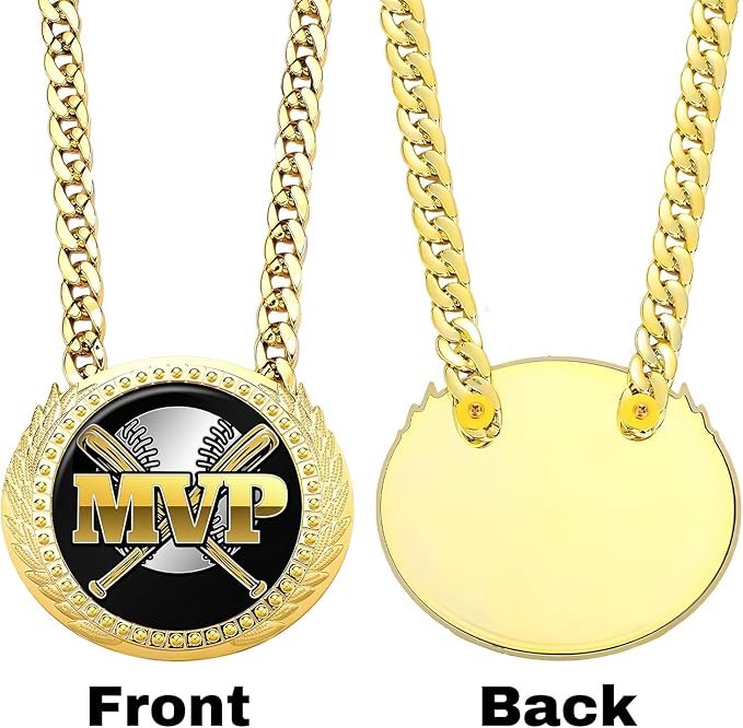 Goutoports Baseball Chain MVP Medal Award – 6" Oversized Gold Turnover Chain Trophy Necklace Prize for Team Champion, Little League, Youth Baseball, Tournament Winner, Banquets Party Gifts