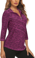 Koscacy Women's 3/4 Roll Sleeve Golf Tennis Polo Shirts UPF50+ Half Zip Dry Fit Workout Tops Athletic Shirt