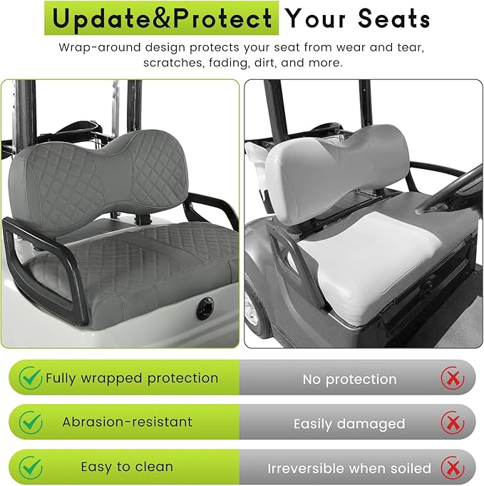 Golf Cart Seat Covers Fit Yamaha Drive G29 2007-2016 Vinyl Leather Front Seat Cover for OEM Ordinary Cushions No Nail Gun Easy to Install & Clean Vinyl Leather Seat Cushion Covers Gray
