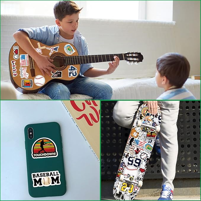 Baseball Stickers 100PCS Sports Baseball Stickers for Water Bottles, Helmet Stickers Gifts for Boys/Girls,Baseball Gifts for Teen Boys Stickers