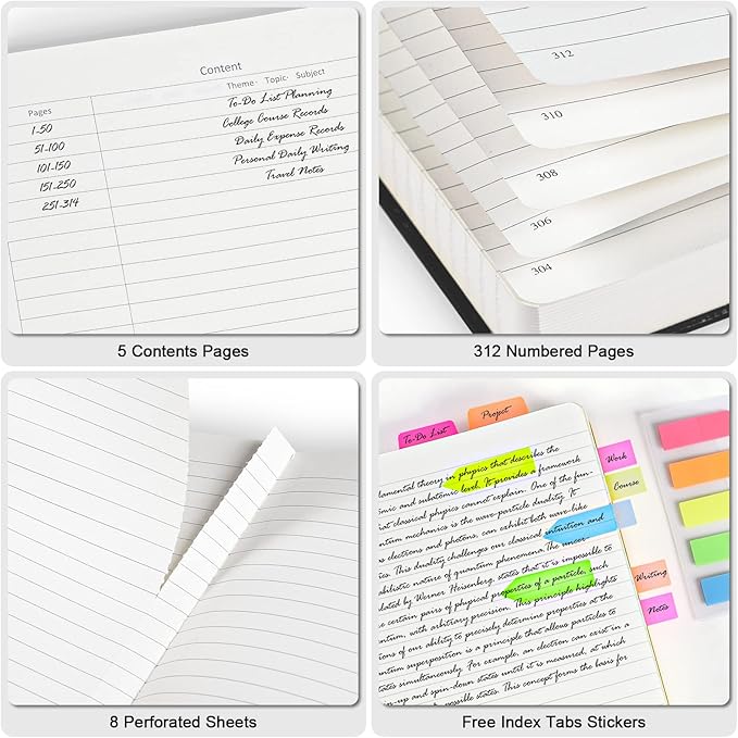 College Ruled Notebook, Large A4 Hardcover Leather Journal, 312 Numbered Pages - Image 3